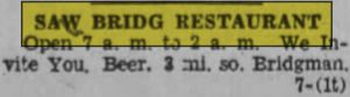 Saw-Bridg Restaurant - July 1939 Ad (newer photo)